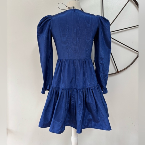 BATSHEVA blue puff long sleeve tiered cocktail dress S - Picture 2 of 7